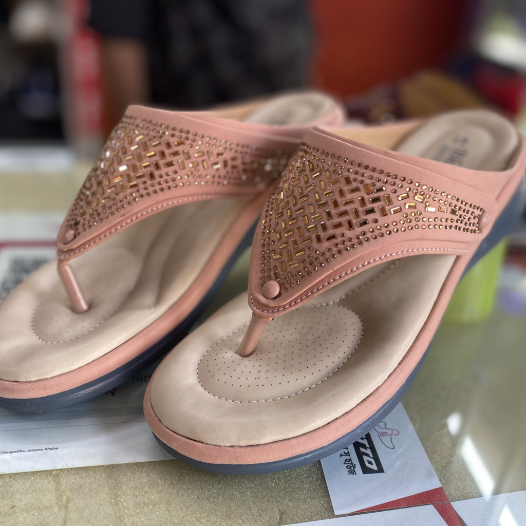 IMG_4722 Pink Stone-Studded Wedge Comfort Sandals - ছবি 1
