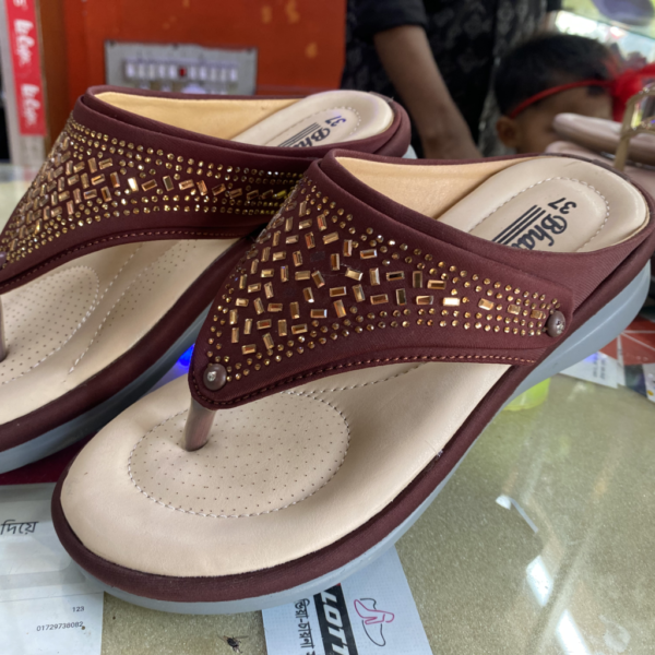 Maroon Embellished Wedge Comfort Sandals