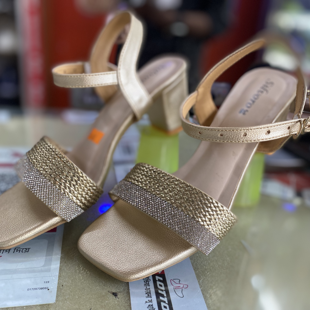 IMG_4724 Golden Braided Rhinestone Block Heels - ছবি 1